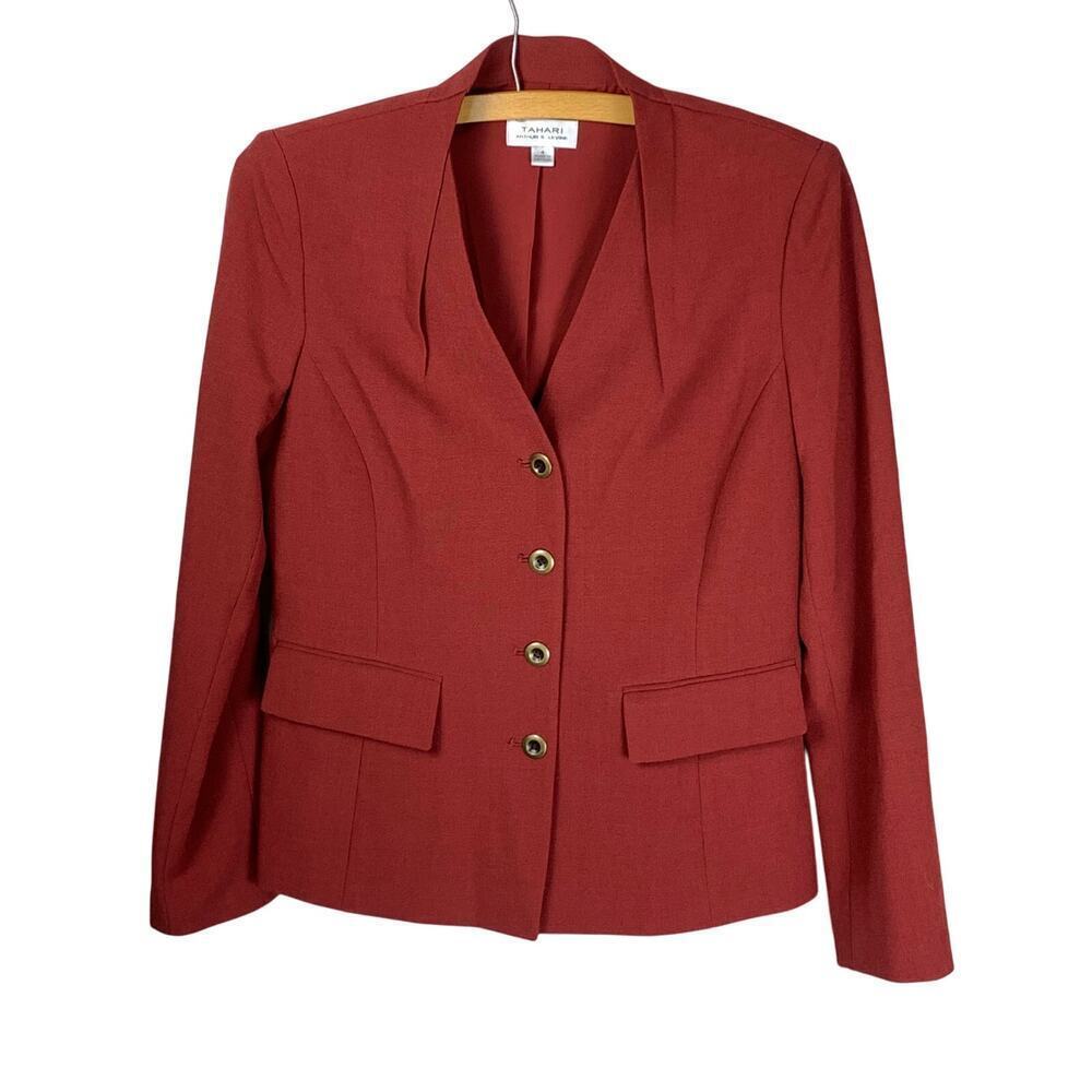 Tahari Brick Red Tailored Blazer Size 4 Corpcore Power dressing